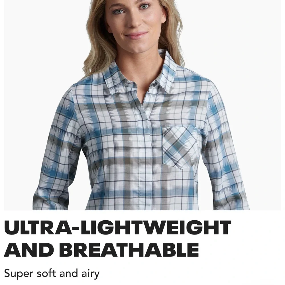 Kuhl Hadley Women’s Plaid Button Down, Blue White, Size Medium - Picture 13 of 15